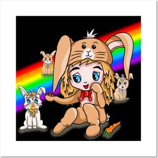 Rainbow Rabbits Posters and Art